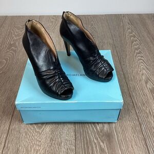 antonio melani Boots Black 7 Heel Zipper Peep‎ Toe Booties Leather